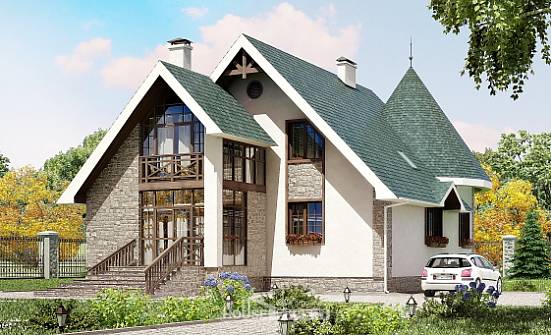 170-003-Л Проект двухэтажного дома с мансардным этажом, недорогой домик из поризованных блоков Ачинск | Проекты домов от House Expert