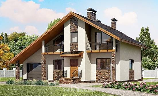 180-008-Л Проект двухэтажного дома мансардой, гараж, уютный домик из пеноблока Енисейск | Проекты домов от House Expert