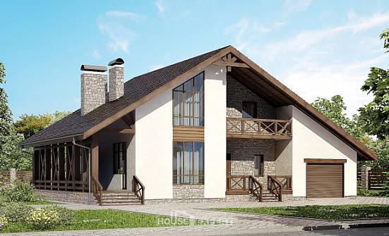 265-001-П Проект двухэтажного дома мансардой и гаражом, уютный коттедж из поризованных блоков Заозерный | Проекты домов от House Expert