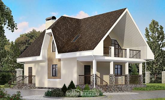 125-001-Л Проект двухэтажного дома мансардой, скромный дом из арболита Енисейск | Проекты домов от House Expert
