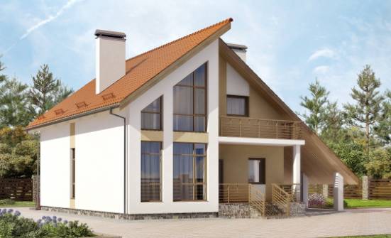 170-009-П Проект двухэтажного дома с мансардным этажом и гаражом, простой коттедж из твинблока Минусинск | Проекты домов от House Expert