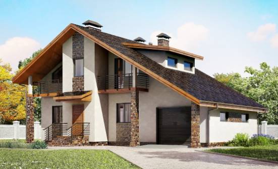 180-008-П Проект двухэтажного дома с мансардой, гараж, простой загородный дом из поризованных блоков Железногорск | Проекты домов от House Expert