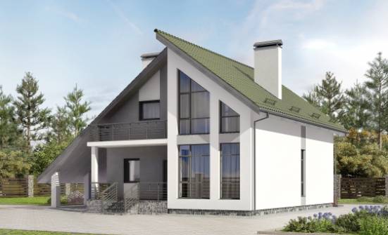170-009-Л Проект двухэтажного дома с мансардой и гаражом, компактный дом из газосиликатных блоков Зеленогорск | Проекты домов от House Expert