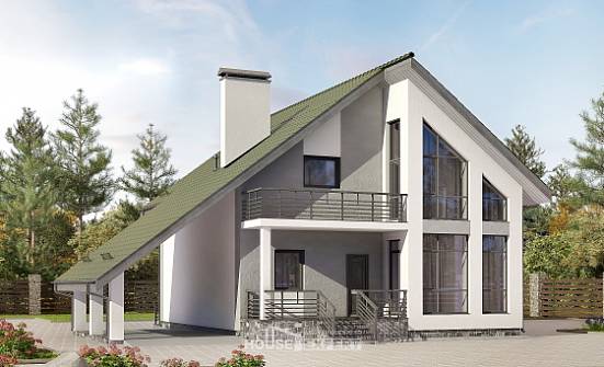 170-009-Л Проект двухэтажного дома с мансардой и гаражом, компактный дом из газосиликатных блоков Зеленогорск | Проекты домов от House Expert