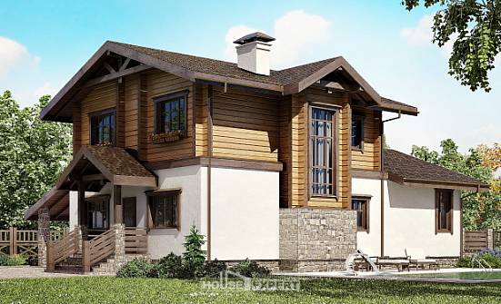 170-004-Л Проект двухэтажного дома с мансардой и гаражом, современный домик из арболита из бревен Шарыпово | Проекты домов от House Expert