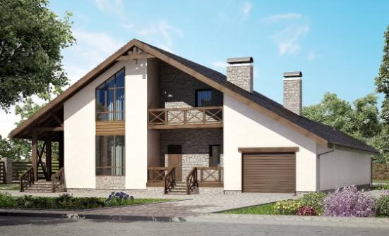 265-001-П Проект двухэтажного дома мансардой и гаражом, уютный коттедж из поризованных блоков Заозерный | Проекты домов от House Expert