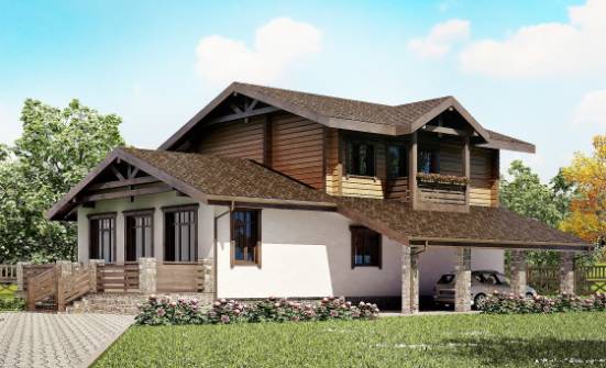 170-004-Л Проект двухэтажного дома с мансардой и гаражом, современный домик из арболита из бревен Шарыпово | Проекты домов от House Expert