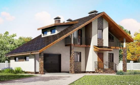 180-008-Л Проект двухэтажного дома мансардой, гараж, уютный домик из пеноблока Енисейск | Проекты домов от House Expert