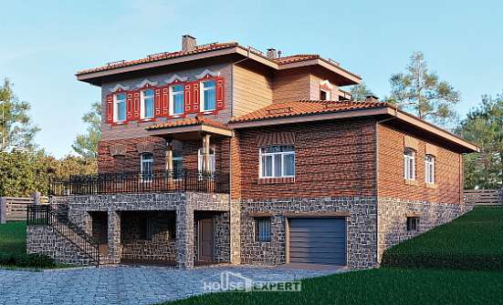 380-002-Л Проект трехэтажного дома и гаражом, классический домик из кирпича Шарыпово | Проекты домов от House Expert