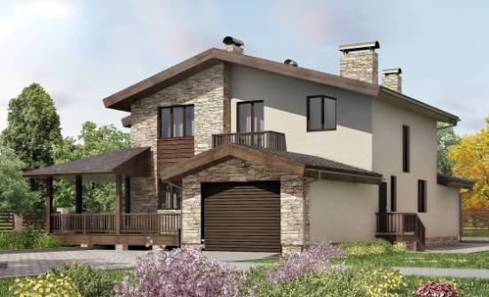 220-001-Л Проект двухэтажного дома с мансардой, гараж, современный домик из бризолита Железногорск | Проекты домов от House Expert