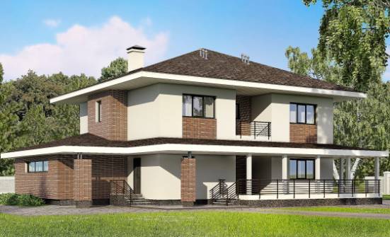 275-002-П Проект двухэтажного дома и гаражом, красивый коттедж из кирпича Заозерный | Проекты домов от House Expert