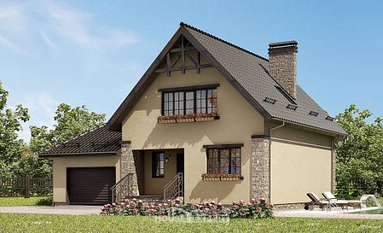 160-005-Л Проект двухэтажного дома с мансардой, гараж, бюджетный загородный дом из теплоблока Дудинка | Проекты домов от House Expert