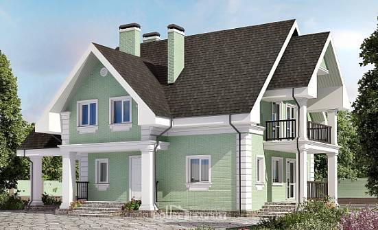 140-003-Л Проект двухэтажного дома с мансардным этажом, гараж, уютный коттедж из блока Сосновоборск | Проекты домов от House Expert