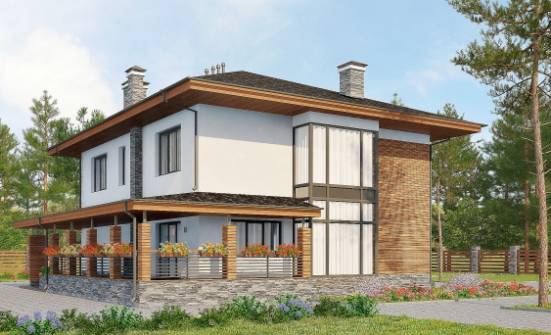 305-001-П Проект двухэтажного дома, гараж, красивый дом из теплоблока Ачинск | Проекты домов от House Expert