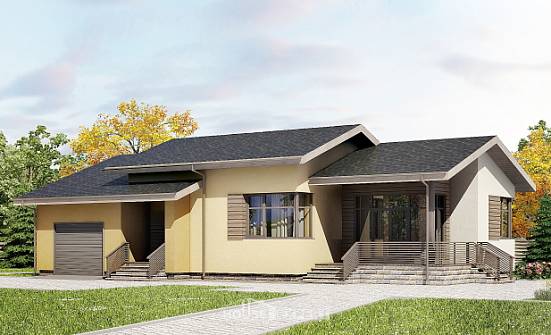 135-002-Л Проект одноэтажного дома и гаражом, бюджетный домик из газобетона Шарыпово | Проекты домов от House Expert