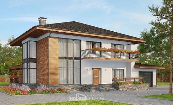 305-001-П Проект двухэтажного дома, гараж, красивый дом из теплоблока Ачинск | Проекты домов от House Expert