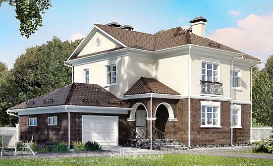 190-002-Л Проект двухэтажного дома, гараж, уютный загородный дом из арболита Ачинск | Проекты домов от House Expert