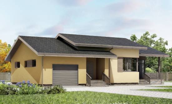 135-002-Л Проект одноэтажного дома и гаражом, бюджетный домик из газобетона Шарыпово | Проекты домов от House Expert
