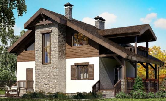 150-004-Л Проект двухэтажного дома с мансардным этажом, красивый коттедж из бризолита Шарыпово | Проекты домов от House Expert