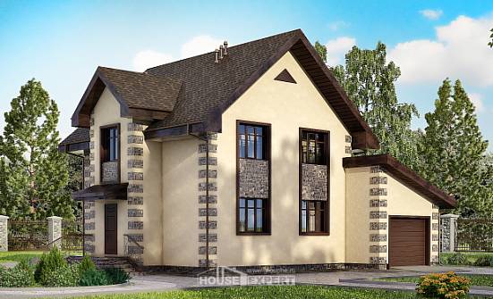 160-004-П Проект двухэтажного дома и гаражом, бюджетный коттедж из керамзитобетонных блоков Зеленогорск | Проекты домов от House Expert