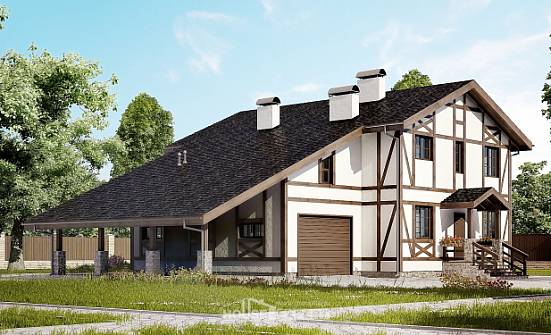 250-002-Л Проект двухэтажного дома с мансардой и гаражом, простой загородный дом из кирпича Дудинка | Проекты домов от House Expert