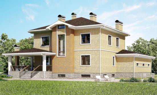 350-002-Л Проект трехэтажного дома и гаражом, большой домик из кирпича Железногорск | Проекты домов от House Expert