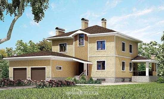 350-002-Л Проект трехэтажного дома и гаражом, большой домик из кирпича Железногорск | Проекты домов от House Expert