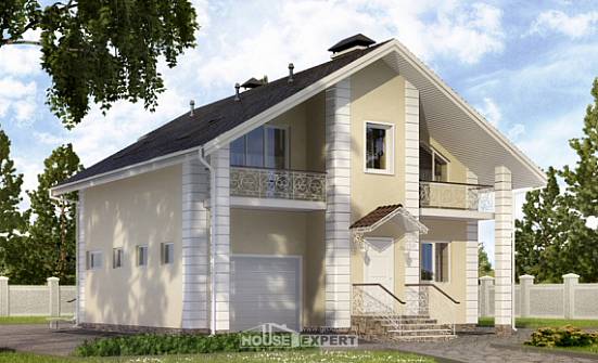 150-002-Л Проект двухэтажного дома с мансардным этажом и гаражом, небольшой домик из бризолита Дудинка | Проекты домов от House Expert