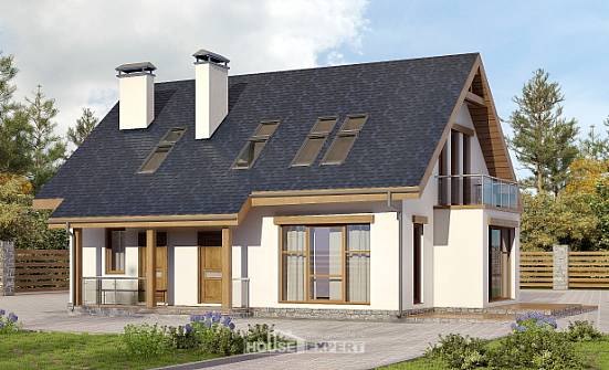 155-012-П Проект двухэтажного дома мансардный этаж, доступный коттедж из арболита Сосновоборск | Проекты домов от House Expert