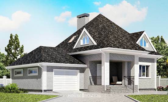 135-001-Л Проект двухэтажного дома с мансардным этажом и гаражом, современный домик из кирпича Минусинск | Проекты домов от House Expert