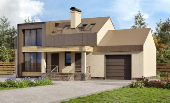 150-015-Л Проект двухэтажного дома с мансардным этажом, гараж, компактный загородный дом из бризолита Енисейск | Проекты домов от House Expert