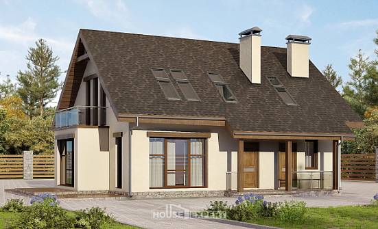 155-012-Л Проект двухэтажного дома мансардой, классический загородный дом из теплоблока Шарыпово | Проекты домов от House Expert