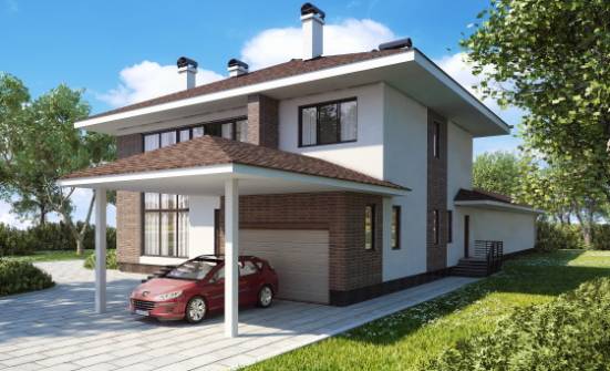 340-001-П Проект двухэтажного дома и гаражом, классический домик из кирпича Минусинск | Проекты домов от House Expert