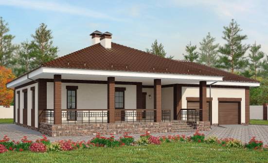 160-015-П Проект одноэтажного дома и гаражом, простой дом из газобетона Красноярск | Проекты домов от House Expert