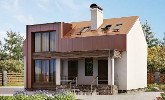 120-004-Л Проект двухэтажного дома с мансардой, современный домик из поризованных блоков Назарово | Проекты домов от House Expert