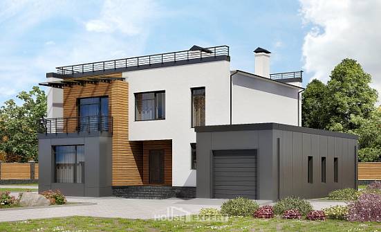 260-002-П Проект двухэтажного дома, гараж, красивый загородный дом из твинблока Сосновоборск | Проекты домов от House Expert