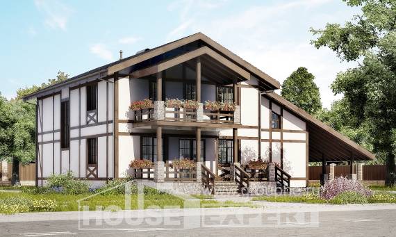 250-002-Л Проект двухэтажного дома мансардой, гараж, средний дом из кирпича Енисейск, House Expert