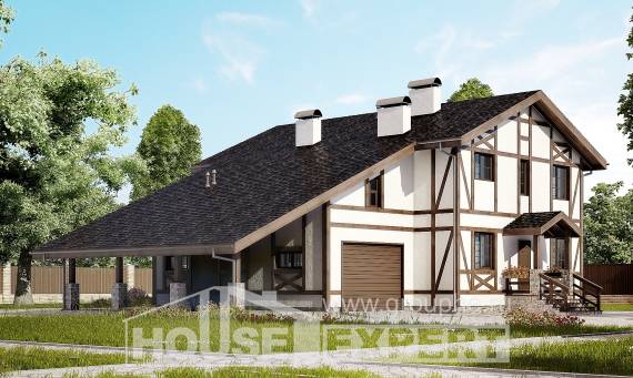 250-002-Л Проект двухэтажного дома мансардный этаж и гаражом, красивый коттедж из кирпича Назарово, House Expert