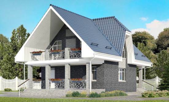 125-002-Л Проект двухэтажного дома с мансардой, гараж, недорогой дом из газобетона Шарыпово | Проекты домов от House Expert