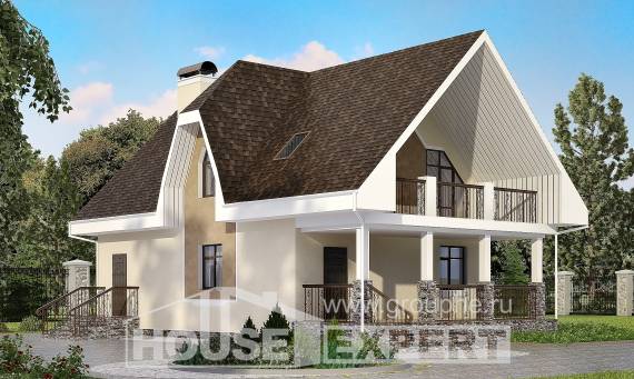 125-001-Л Проект двухэтажного дома с мансардой, скромный загородный дом из газосиликатных блоков Иланский, House Expert