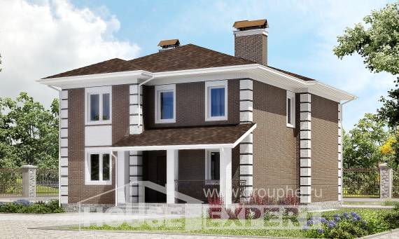 185-002-П Проект двухэтажного дома, простой коттедж из блока Заозерный, House Expert