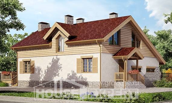 165-002-П Проект двухэтажного дома с мансардным этажом и гаражом, уютный дом из блока Канск, House Expert