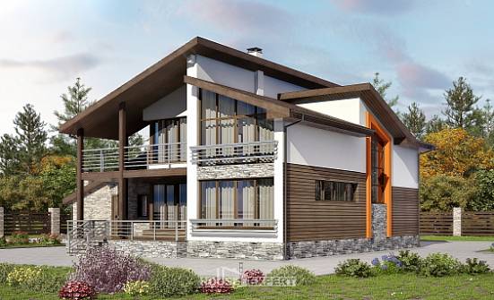 240-004-П Проект двухэтажного дома с мансардой, гараж, уютный домик из пеноблока Дудинка | Проекты домов от House Expert