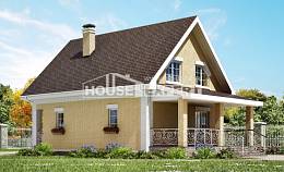 130-004-П Проект двухэтажного дома с мансардой, бюджетный коттедж из пеноблока Енисейск, House Expert